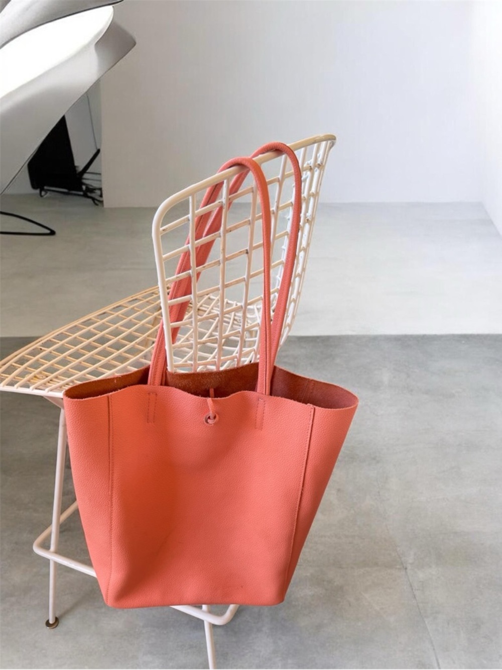 Genuine Leather Coral Everyday Pebble-Tote with Double Straps